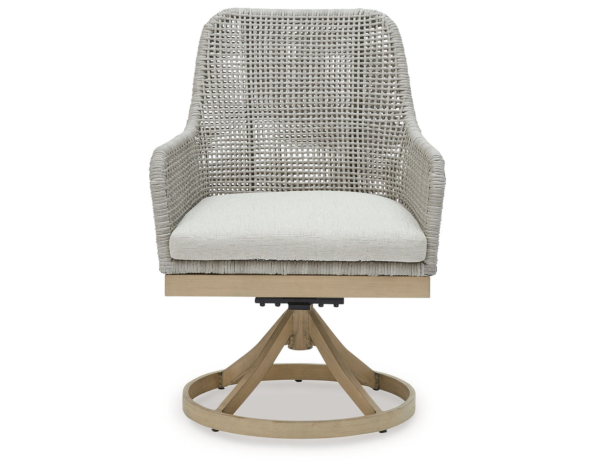 Seton Creek Gray Outdoor Swivel Dining Chair from Ashley Furniture - Luna Furniture