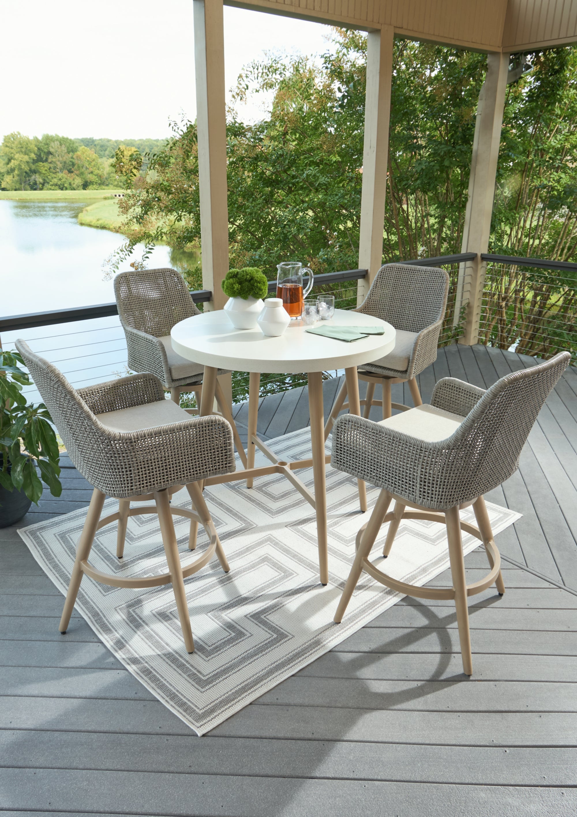 Seton Creek Outdoor Bar Table and 4 Barstools in Beige – Luna