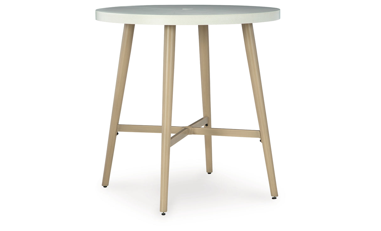 Seton Creek Beige Outdoor Bar Table from Ashley Furniture - Luna Furniture
