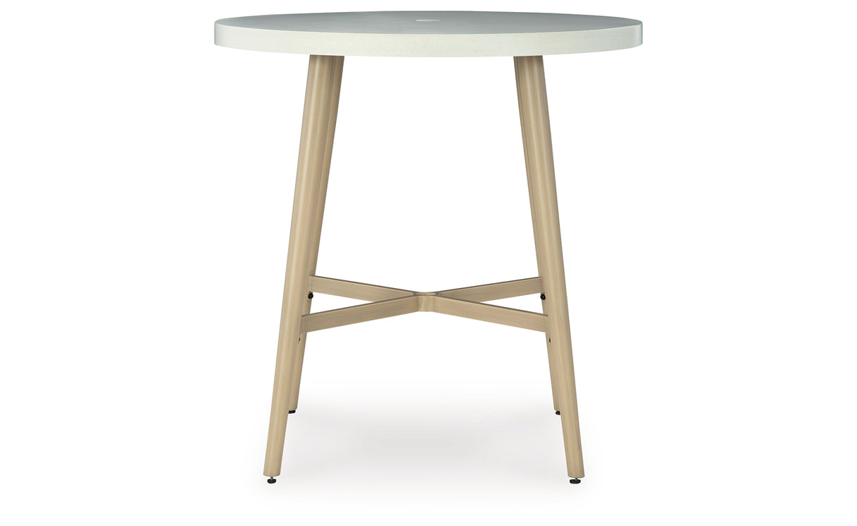 Seton Creek Beige Outdoor Bar Table from Ashley Furniture - Luna Furniture