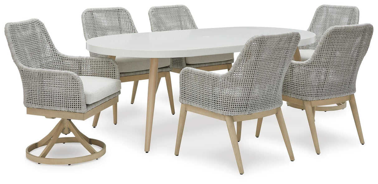 Seton Creek Outdoor Dining Table and 6 Chairs in White from Ashley - Luna Furniture