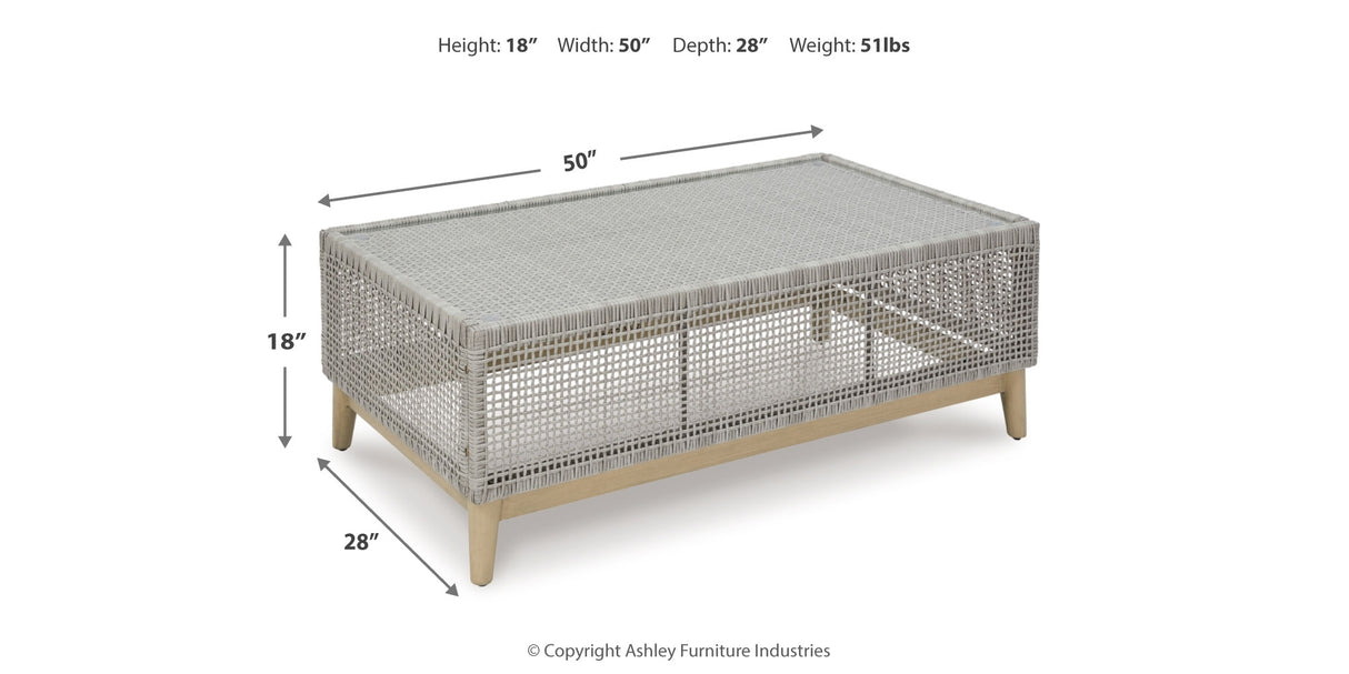 Seton Creek Outdoor Sofa and Loveseat with Coffee Table in Gray from Ashley Furniture - Luna Furniture