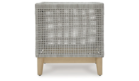 Seton Creek 2 Outdoor Chairs with End Table in Gray from Ashley Furniture - Luna Furniture