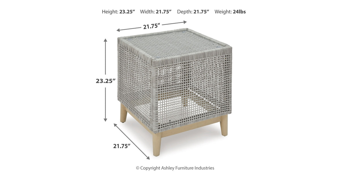 Seton Creek 2 Outdoor Chairs with End Table in Gray from Ashley Furniture - Luna Furniture