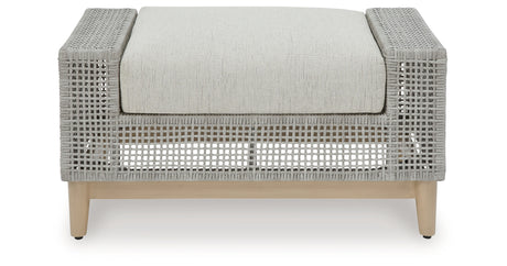 Seton Creek Gray Outdoor Ottoman with Cushion from Ashley Furniture - Luna Furniture