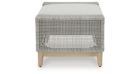 Seton Creek Gray Outdoor Ottoman with Cushion from Ashley Furniture - Luna Furniture