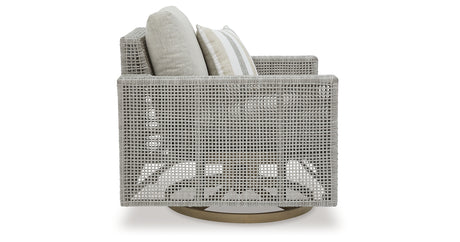 Seton Creek 2 Outdoor Lounge Chairs with End Table in Gray from Ashley Furniture - Luna Furniture