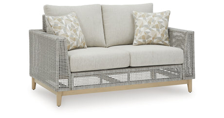 Seton Creek Outdoor Sofa and Loveseat with Coffee Table in Gray from Ashley Furniture - Luna Furniture