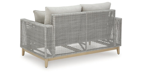 Seton Creek Outdoor Sofa and Loveseat with Coffee Table in Gray from Ashley Furniture - Luna Furniture