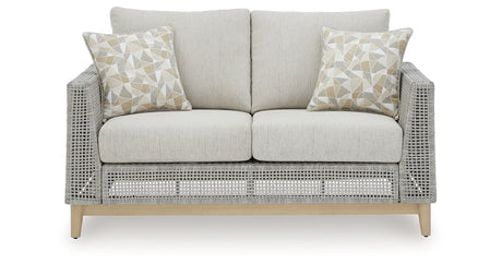 Seton Creek Outdoor Sofa and Loveseat with Coffee Table in Gray from Ashley Furniture - Luna Furniture