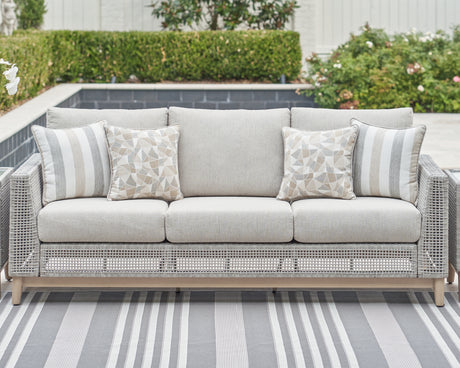 Seton Creek Outdoor Sofa and Loveseat with Coffee Table in Gray from Ashley Furniture - Luna Furniture