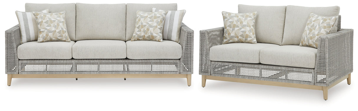 Seton Creek Outdoor Sofa and Loveseat in Gray from Ashley Furniture - Luna Furniture