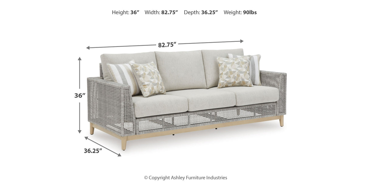 Seton Creek Outdoor Sofa and Loveseat with Coffee Table in Gray from Ashley Furniture - Luna Furniture