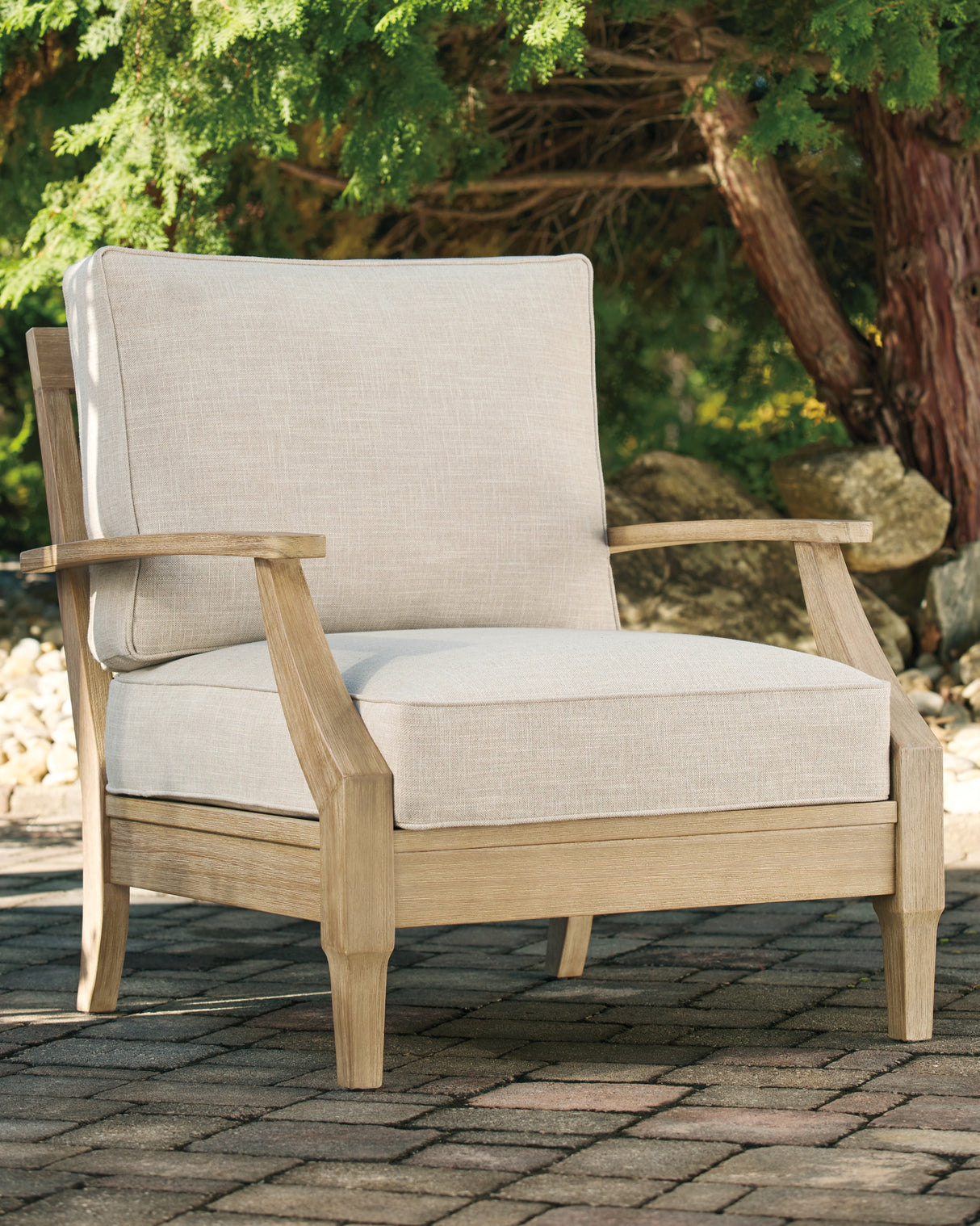 Clare View Outdoor Sofa with Lounge Chair in Beige from Ashley Furniture - Luna Furniture