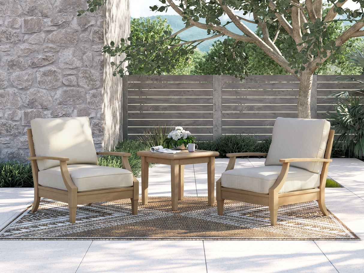 Clare View 2 Outdoor Chairs with End Table in Beige from Ashley Furniture - Luna Furniture