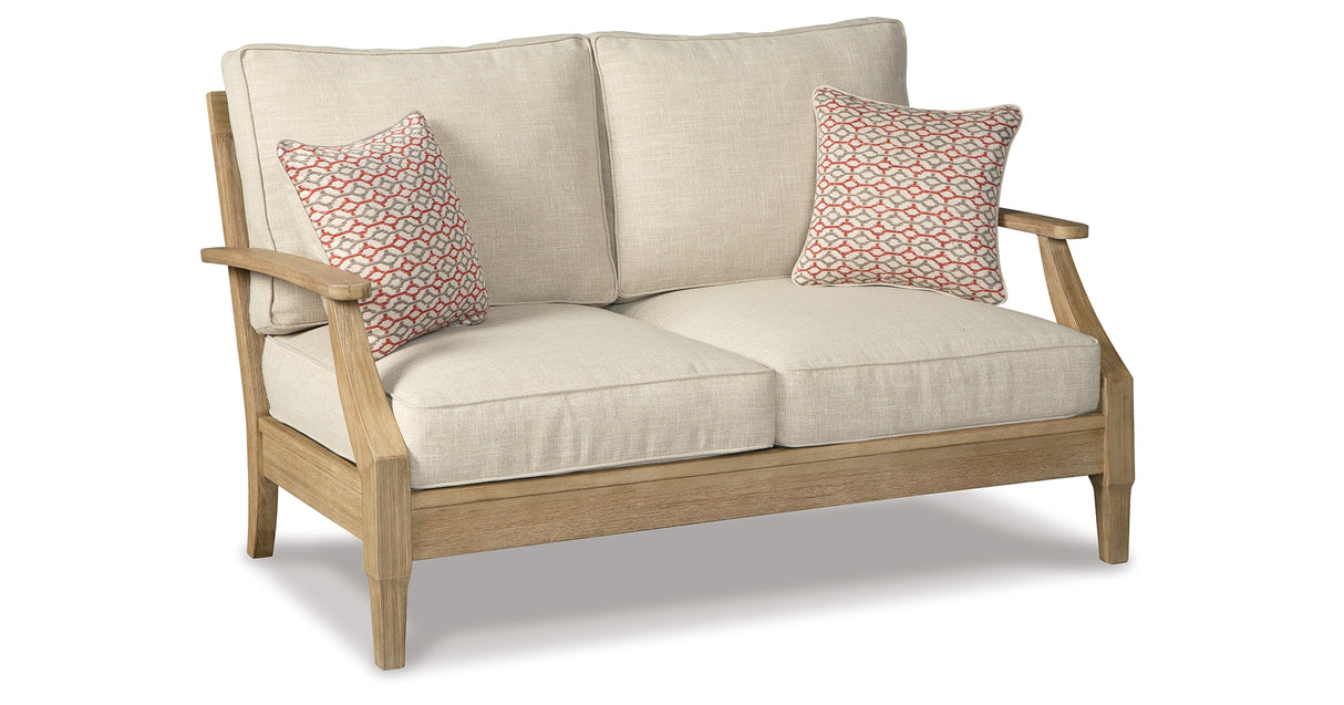 Clare View Beige Outdoor Loveseat and 4 Lounge Chairs from Ashley Furniture - Luna Furniture