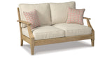 Clare View Outdoor Sofa and Loveseat with Coffee Table in Beige from Ashley Furniture - Luna Furniture