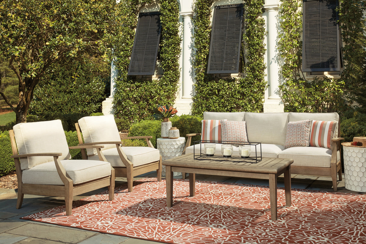 Clare View Outdoor Sofa with 2 Lounge Chairs in Beige from Ashley Furniture - Luna Furniture