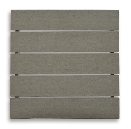 Visola Outdoor Sofa and Loveseat with 2 Lounge Chairs and End Table in Gray from Ashley Furniture - Luna Furniture