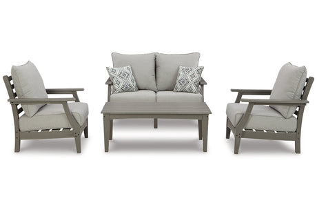 Visola Gray Outdoor Loveseat, 2 Lounge Chairs and Coffee Table