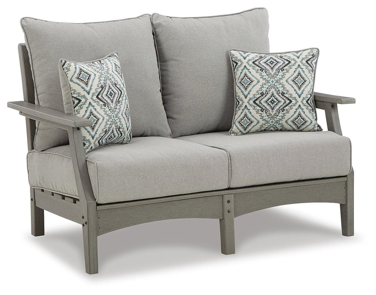 Visola Gray Outdoor Loveseat with Cushion from Ashley - Luna Furniture