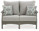 Visola Gray Outdoor Loveseat with Cushion from Ashley - Luna Furniture