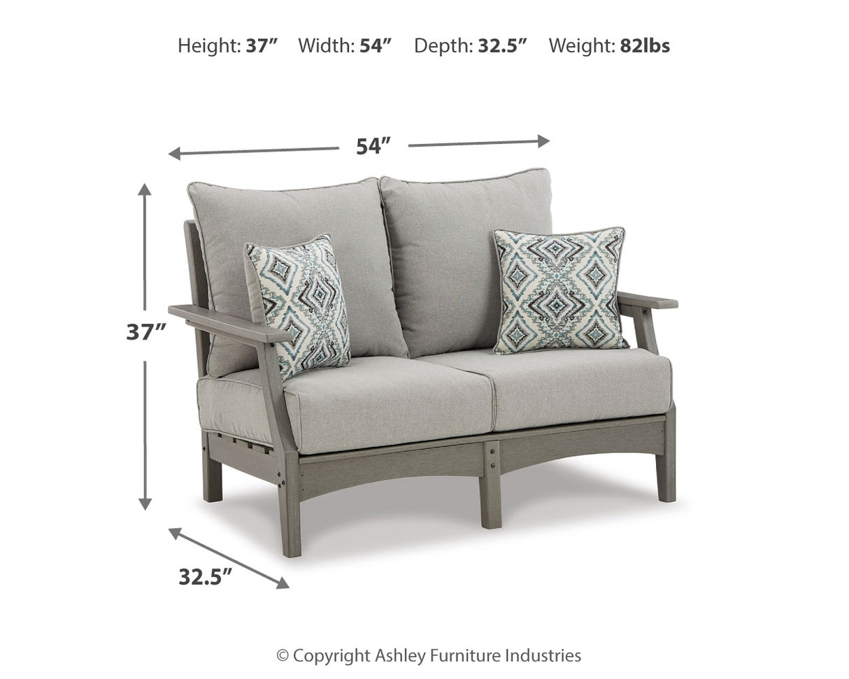 Visola Gray Outdoor Loveseat with Cushion from Ashley - Luna Furniture