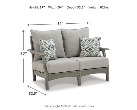 Visola Gray Outdoor Loveseat with Cushion from Ashley Furniture - Luna Furniture