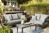 Visola Outdoor Sofa and Loveseat with Coffee Table in Gray from Ashley Furniture - Luna Furniture
