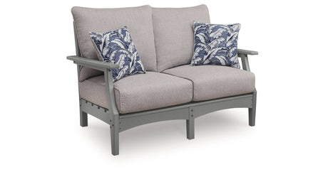 Cove Beach Gray Outdoor Loveseat with Cushion from Ashley - Luna Furniture