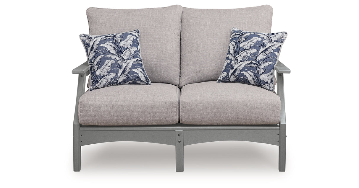 Cove Beach Gray Outdoor Loveseat with Cushion from Ashley Furniture - Luna Furniture