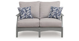 Cove Beach Gray Outdoor Loveseat with Cushion from Ashley Furniture - Luna Furniture