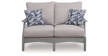 Cove Beach Gray Outdoor Loveseat with Cushion from Ashley - Luna Furniture