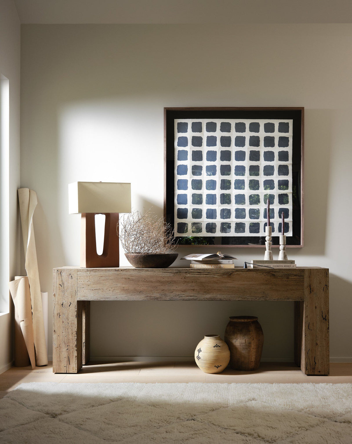 Abaso Console Table in Rustic Wormwood Oak from Four Hands - Luna Furniture