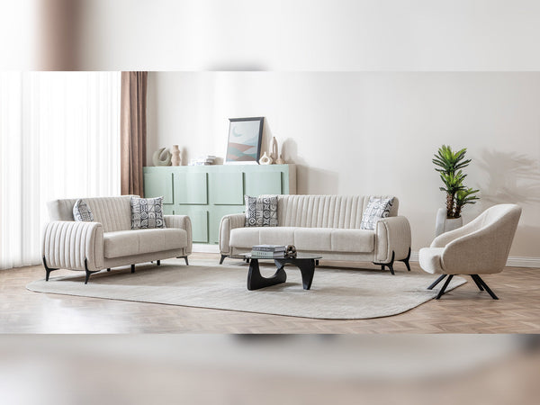 Palermo 3-pieces (Sofa & Loveseat & Chair) Livingroom Set in Cream