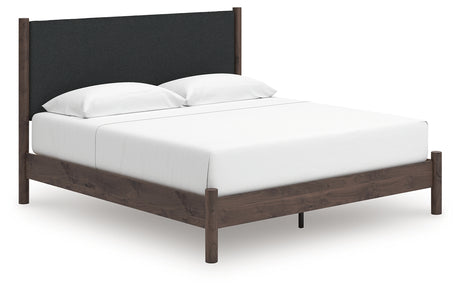 Pamytta Brown King Upholstered Panel Platform Bed from Ashley - Luna Furniture