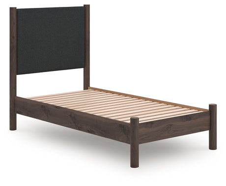 Pamytta Brown Twin Upholstered Panel Platform Bed from Ashley - Luna Furniture