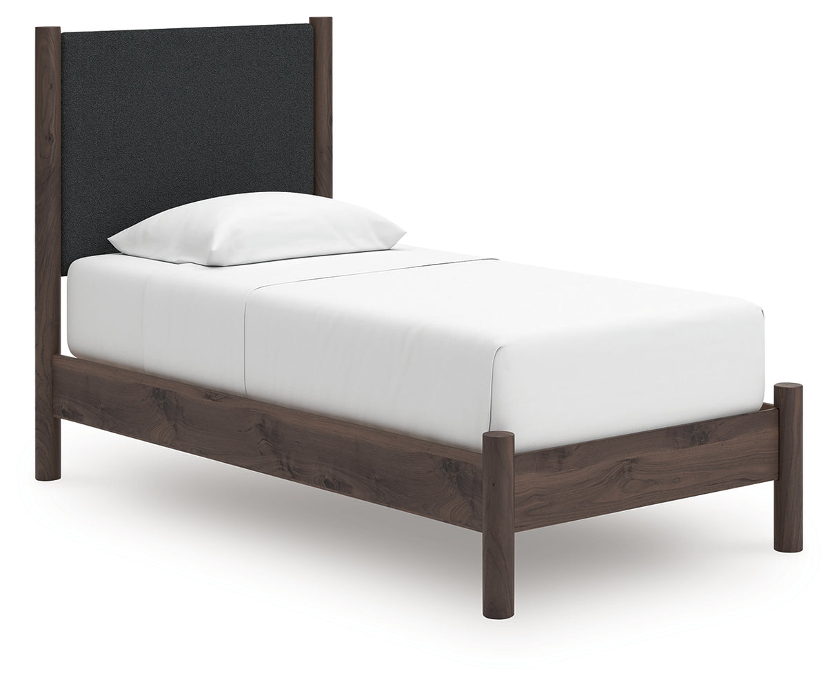 Pamytta Brown Twin Upholstered Panel Platform Bed from Ashley - Luna Furniture