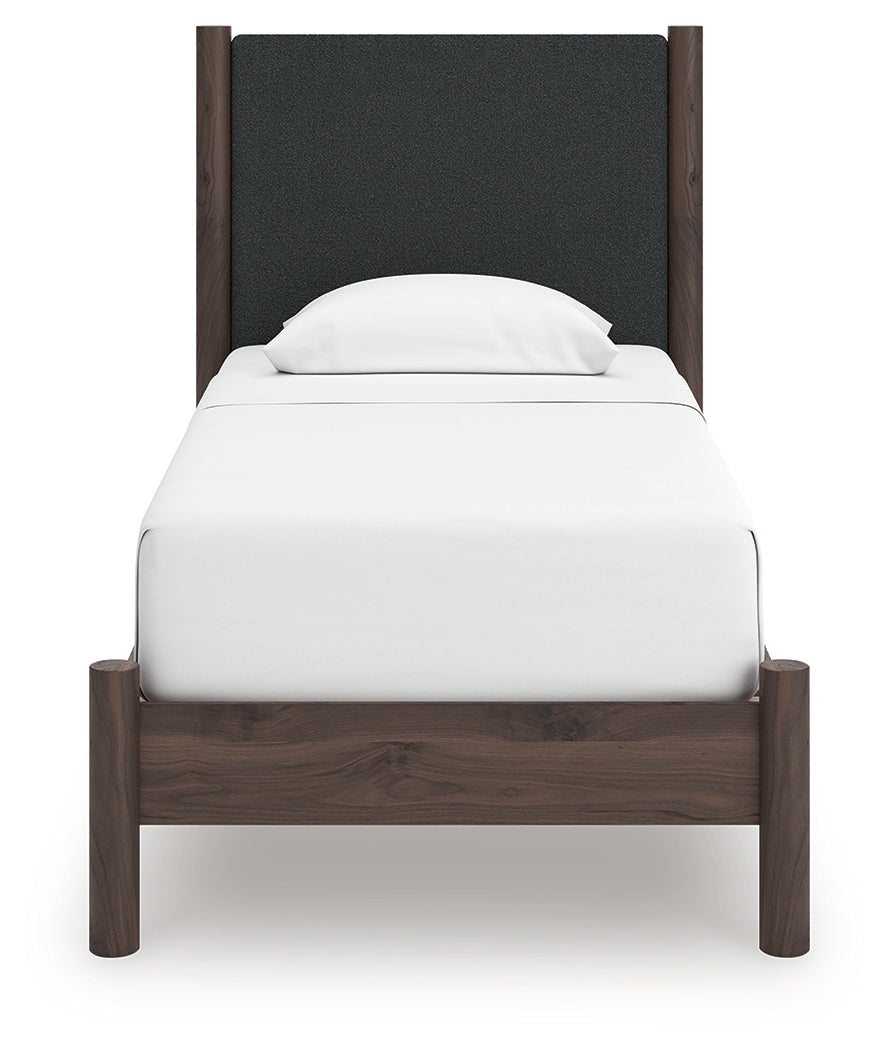 Pamytta Brown Twin Upholstered Panel Platform Bed from Ashley - Luna Furniture