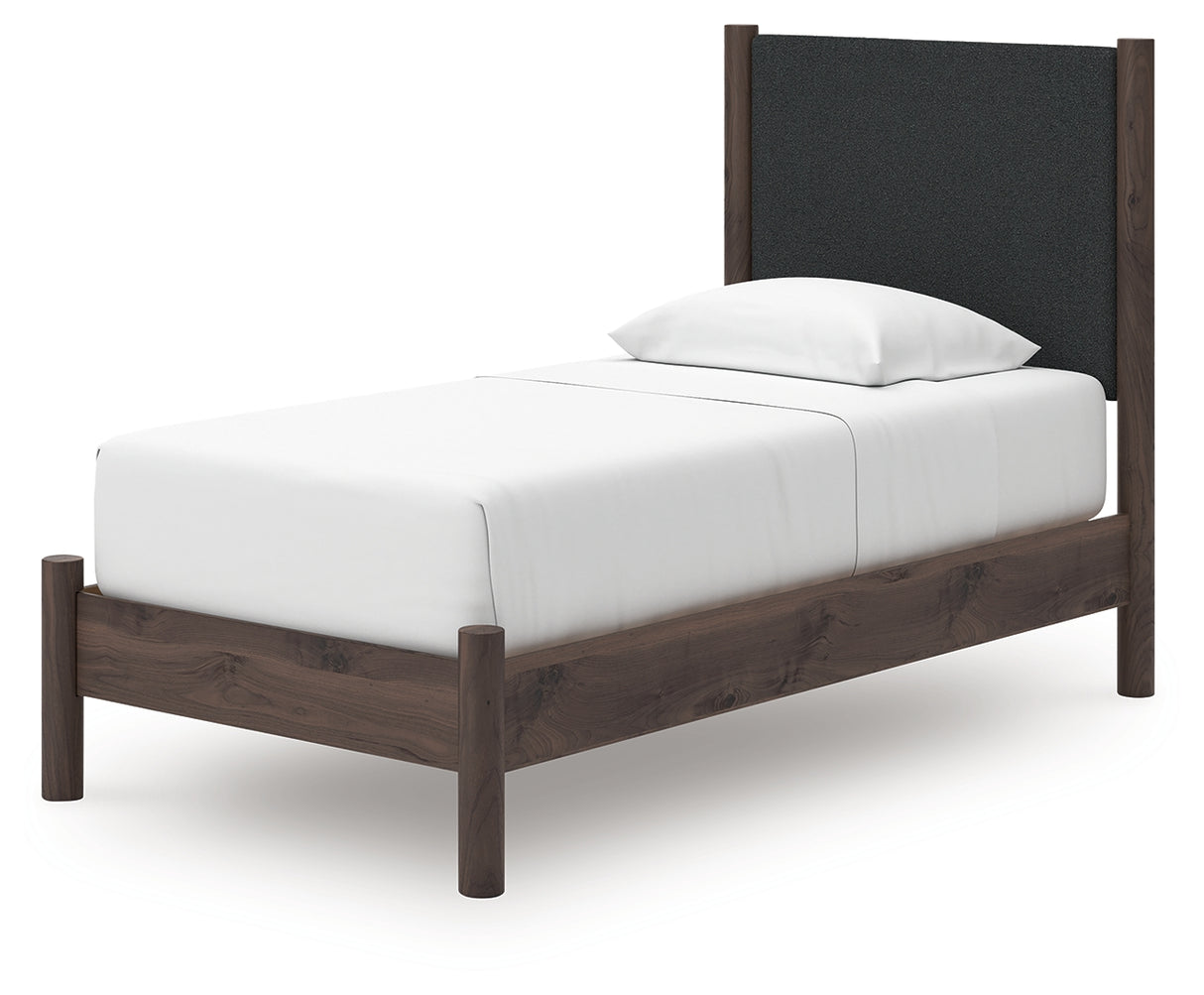 Pamytta Brown Twin Upholstered Panel Platform Bed from Ashley - Luna Furniture