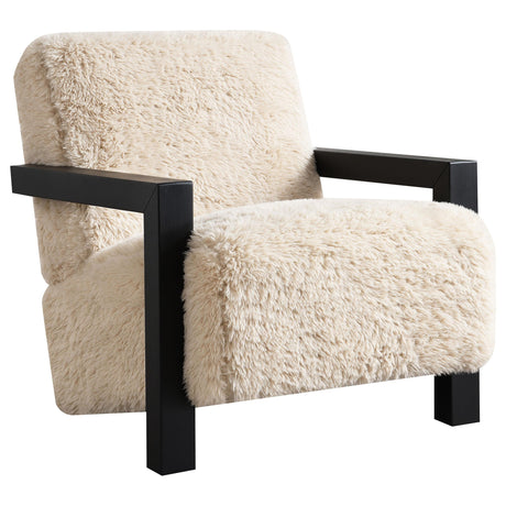Paquet Latte Faux Fur Solid Wood Arm Chair from Coaster - Luna Furniture