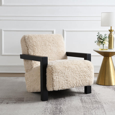 Paquet Latte Faux Fur Solid Wood Arm Chair from Coaster - Luna Furniture