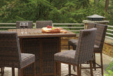 Paradise Trail Medium Brown Outdoor Counter Height Dining Table with 6 Barstools from Ashley - Luna Furniture