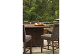 Paradise Trail Medium Brown Outdoor Counter Height Dining Table with 6 Barstools from Ashley - Luna Furniture