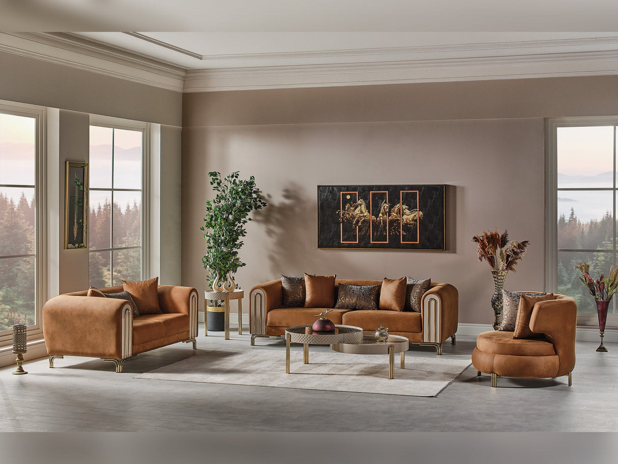 Paris 3-pieces (Sofa & Loveseat & Chair) Livingroom Set in Brown from Furnia - Luna Furniture