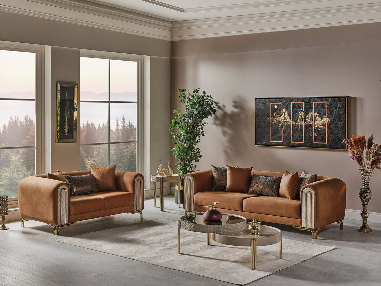 Paris 3-pieces (Sofa & Loveseat & Chair) Livingroom Set in Brown from Furnia - Luna Furniture