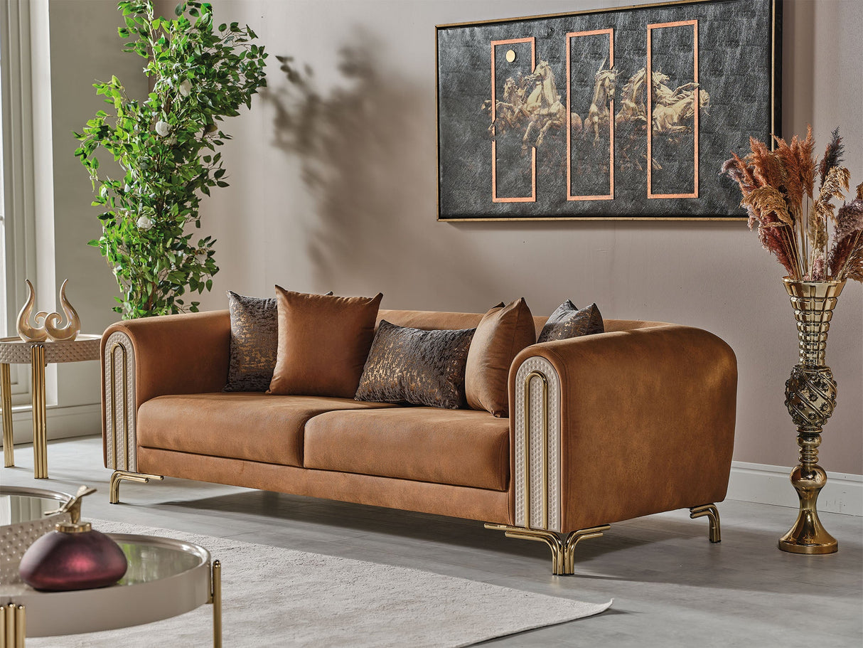 Paris Stationary 4 Seat Sofa in Brown from Furnia - Luna Furniture