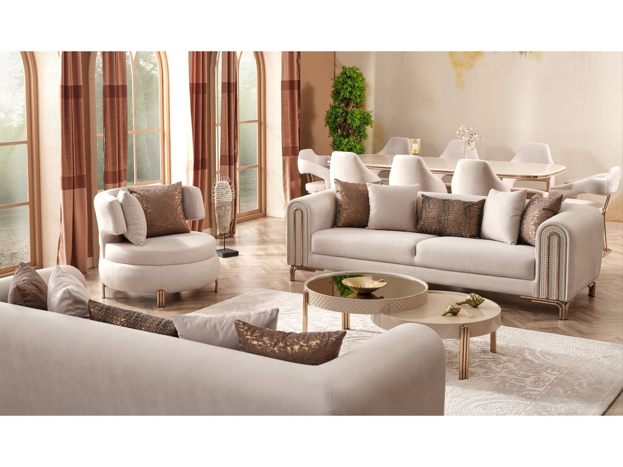 Paris 3-pieces (Sofa & Loveseat & Chair) Livingroom Set in Cream from Furnia - Luna Furniture