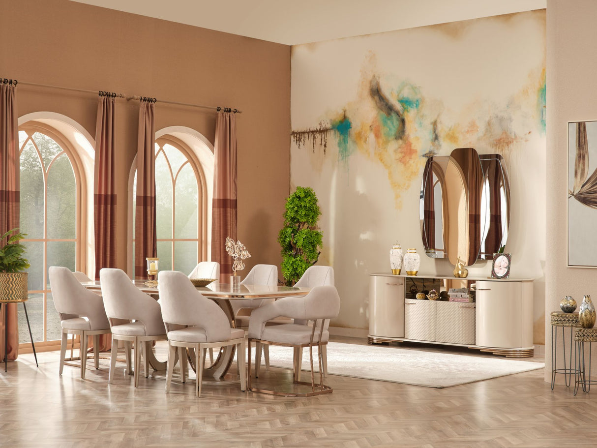 Paris Diningroom (Consol With Mirror & Dining Table & 6 Dining Chair) from Furnia - Luna Furniture