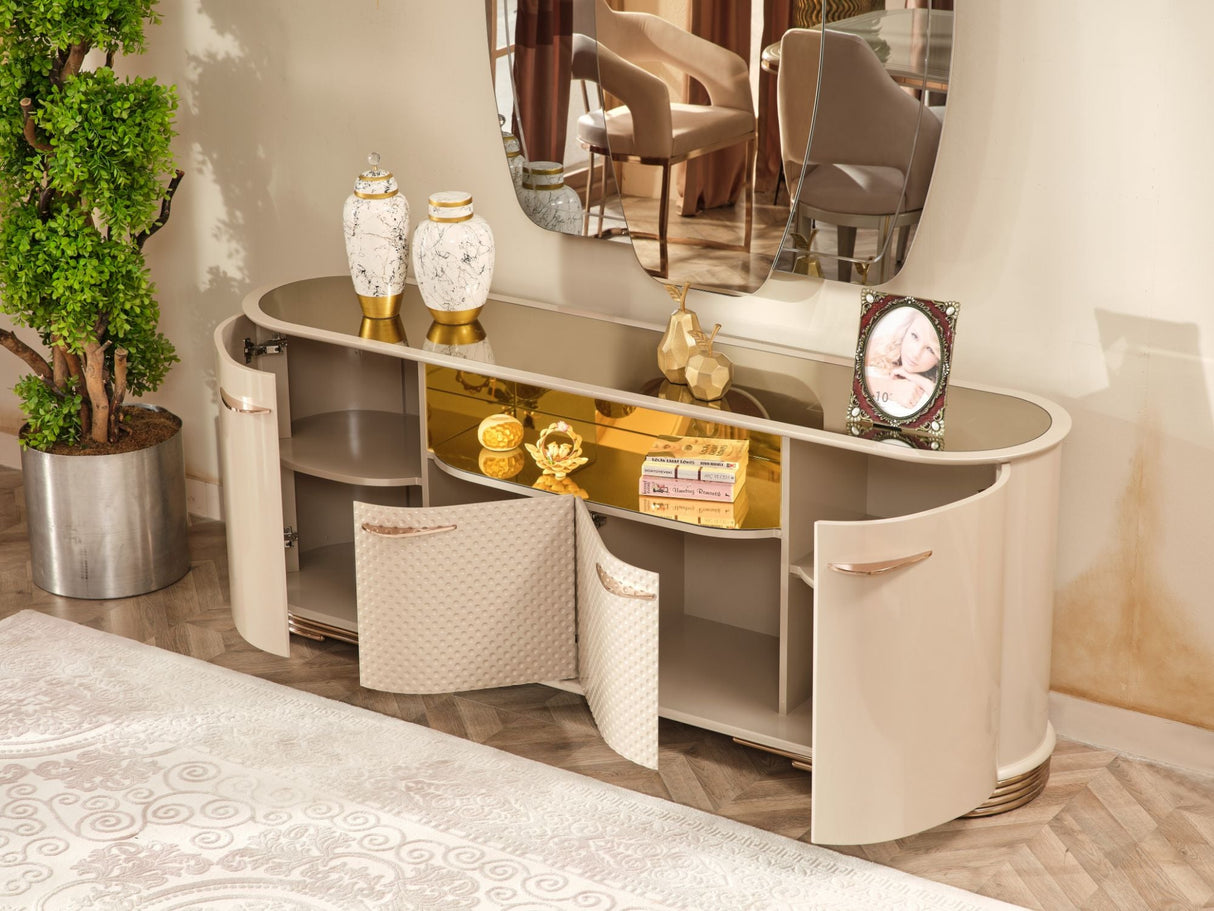 Paris Diningroom (Consol With Mirror & Dining Table & 6 Dining Chair) from Furnia - Luna Furniture